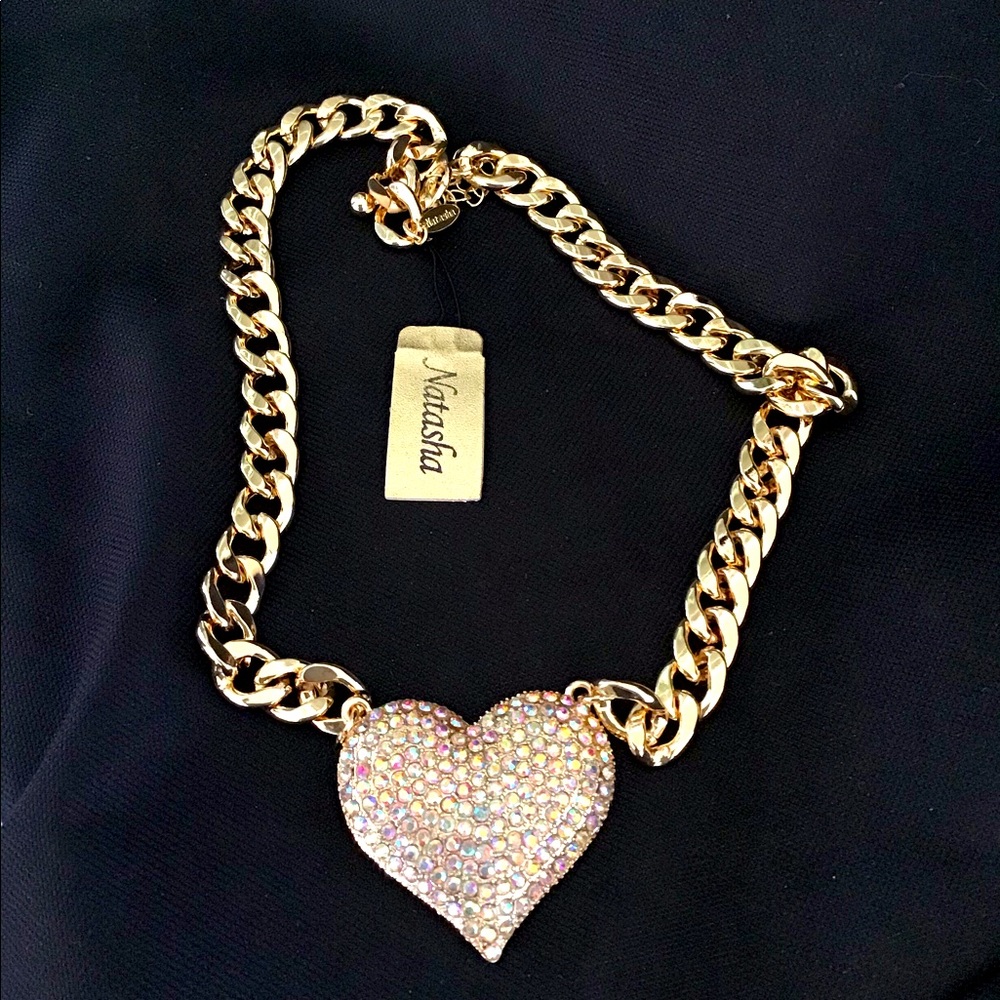 Natasha Rhinestone Iridescent Heart Necklace